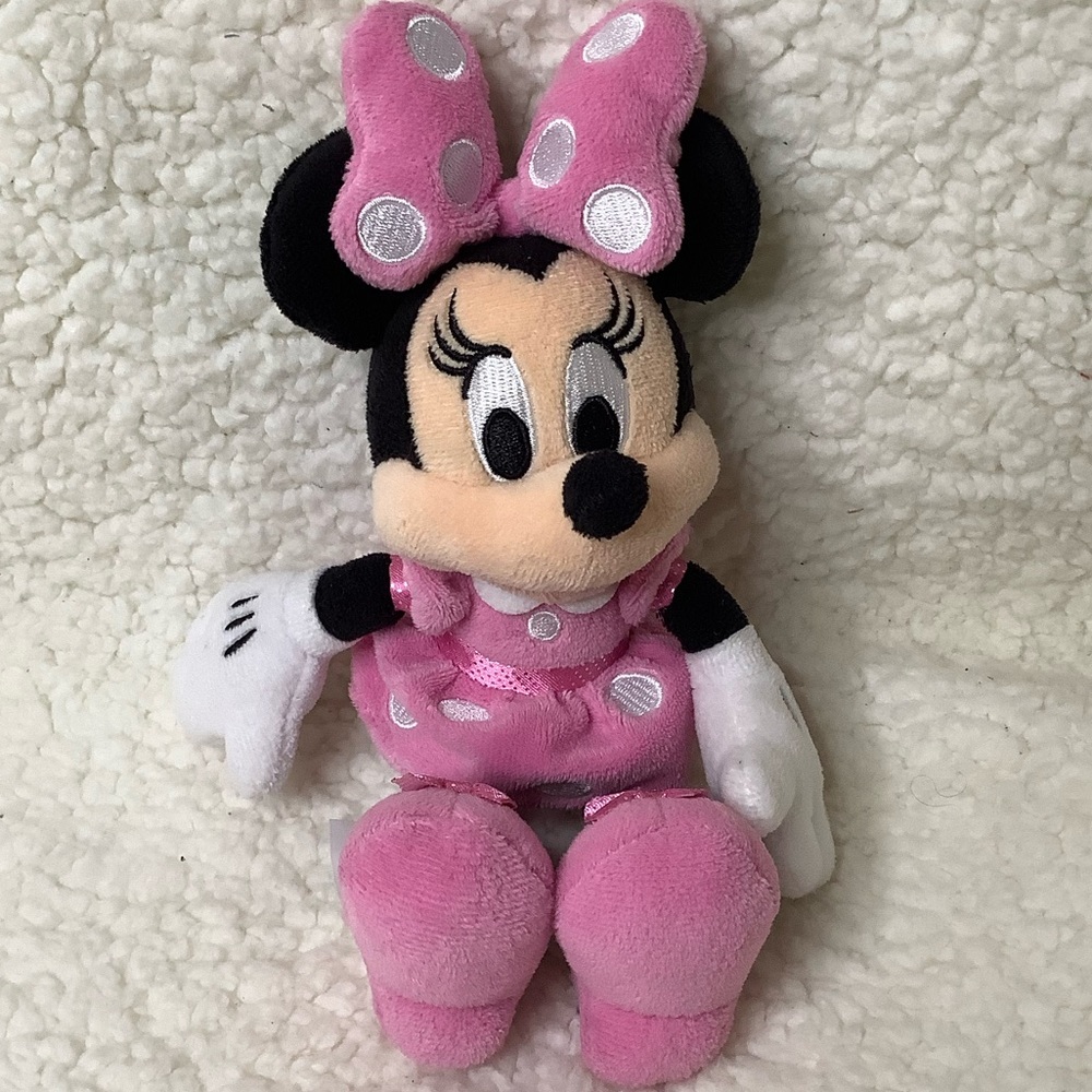 Disney Store Mini Minnie Mouse Plush Stuffed Animal Pink Polka Dots